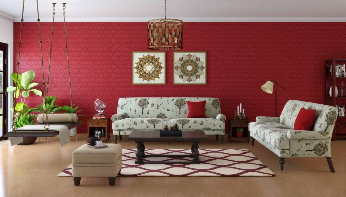 warna merah maroon cat ruang tamu agar terlihat mewah