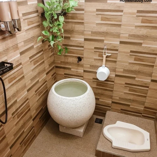 Kamar Mandi Minimalist ada Tumbuhan Hias