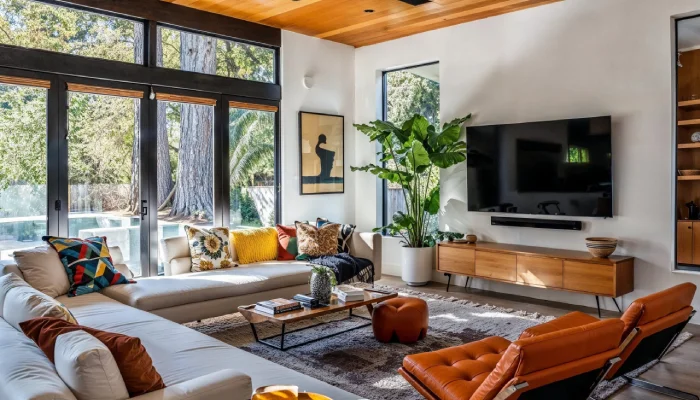 Ruang Tamu Desain Interior Mid-Century Modern