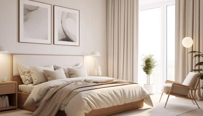 kamar tidur minimalist modern warna krem