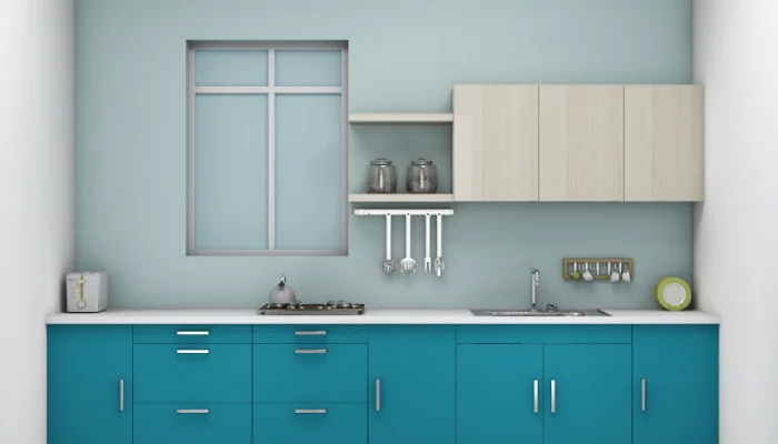warna aqua dapur minimalist