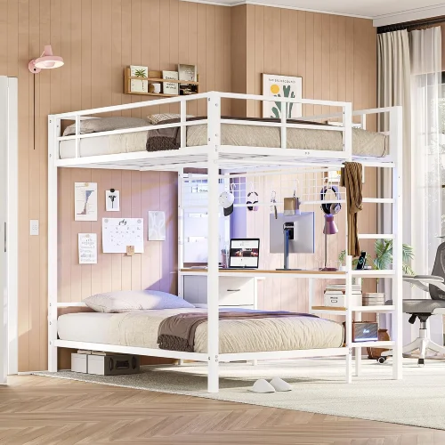 desain tempat tidur anak perempuan bertingkat putih minimalist