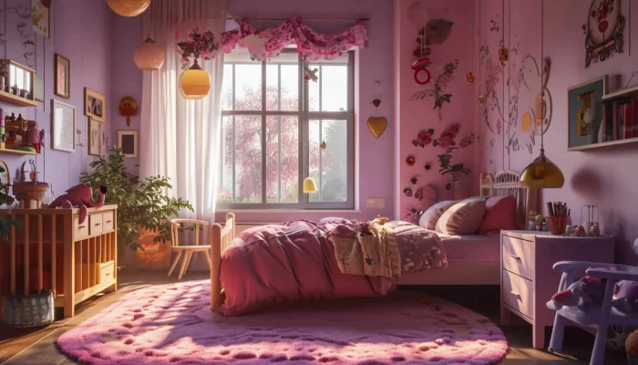 desain kamar tidur anak perempuan cat tembok warna pink