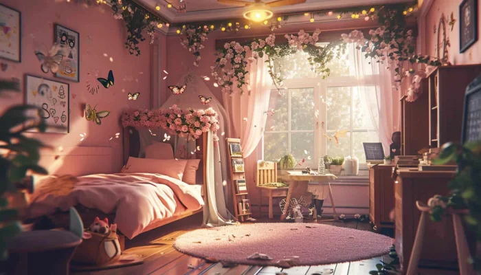 desain kamar tidur anak perempuan dengan bunga