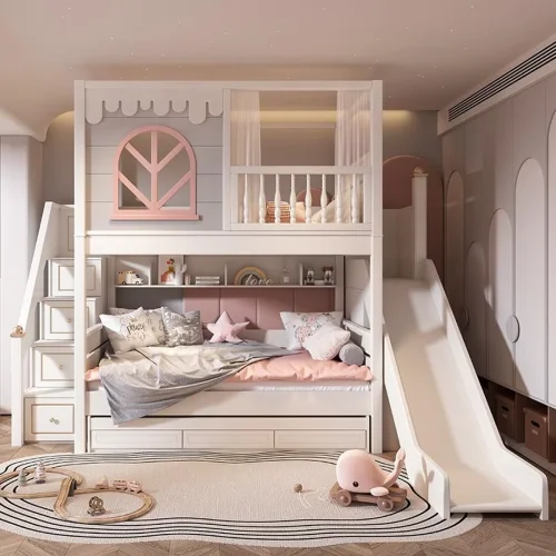 desain tempat tidur anak perempuan bertingkat perosotan