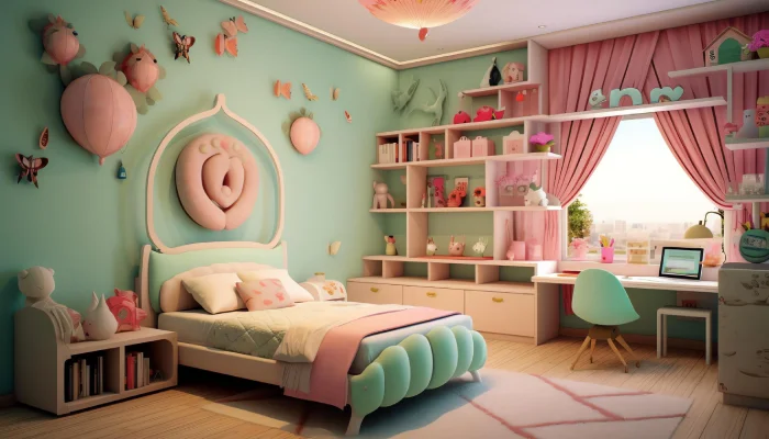 desain kamar tidur anak perempuan meja belajar