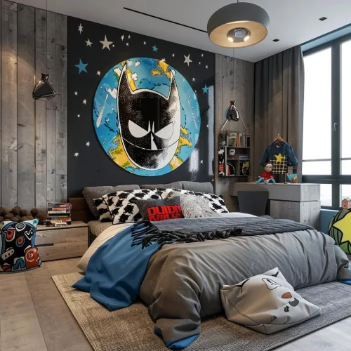 desain kamar tidur anak laki laki tema batman