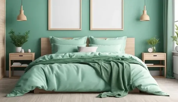 Kamar Tidur dengan Warna Cat Hijau Mint