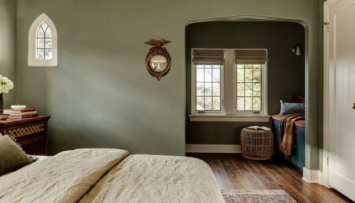 Kamar Tidur dengan Warna Cat Hijau Sage