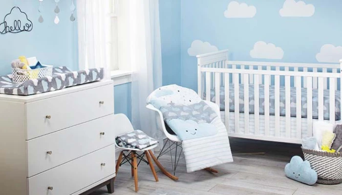desain kamar bayi laki laki putih biru minimalis modern