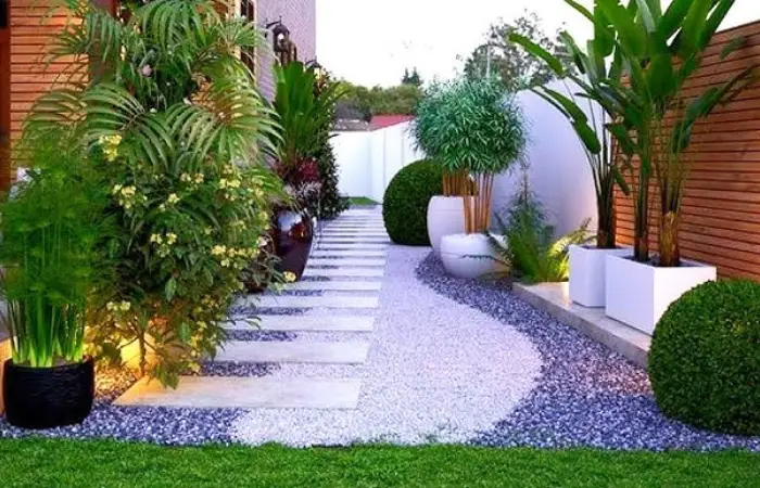 model taman depan rumah batu kerikil