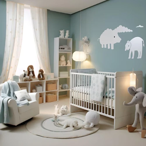 desain kamar bayi laki laki modern hewan motif