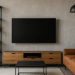 desain ruang tv minimalis modern tembok abuabu