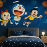 gambar lukisan doraemon nobita dorami di dinding kamar