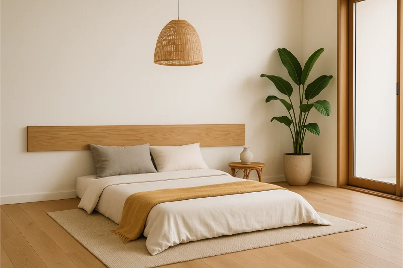 Desain kamar tidur lesehan Japandi Calm