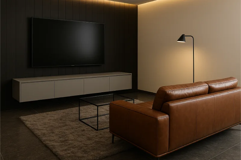 backdrop tv minimalis ruang keluarga Hitam Maskulin