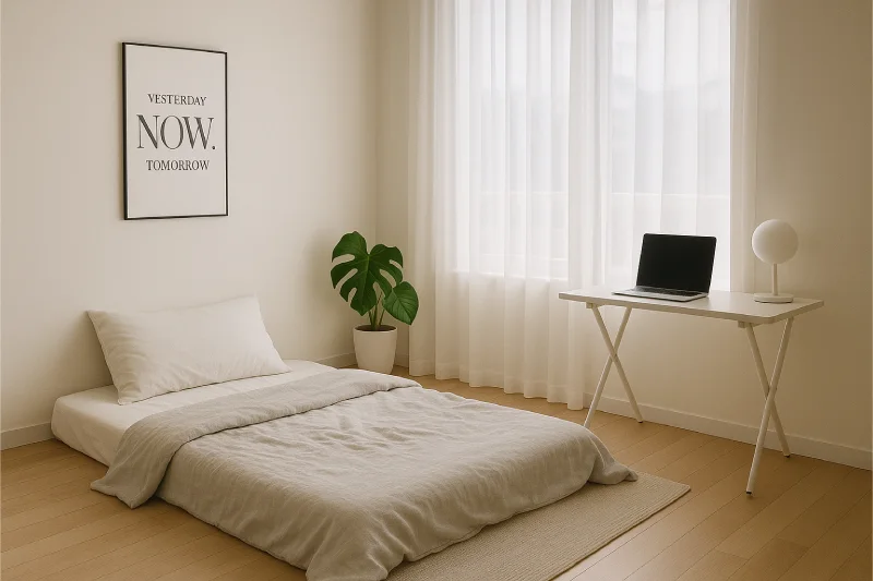 desain kamar tidur lesehan ala korea Modern Clean