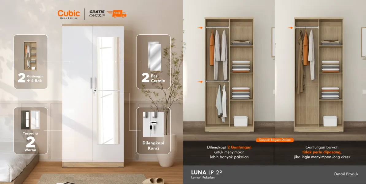 rekomendasi lemari pakaian Cubic LUNA LP 2P
