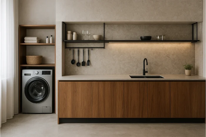 desain dapur dan tempat cuci baju minimalis Dinding Batu Alam