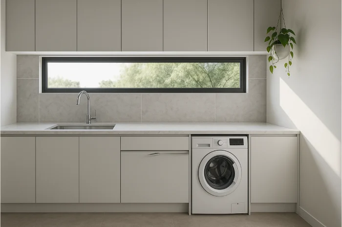 desain dapur dan tempat cuci baju minimalis Jendela Panjang Terang