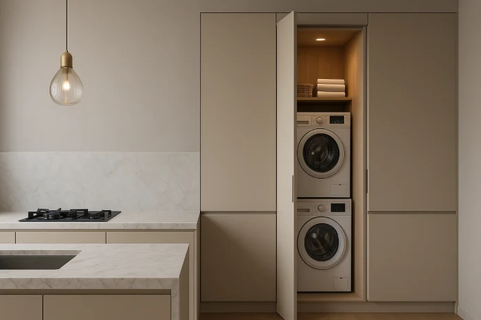desain dapur dan tempat cuci baju minimalis Laundry Tersembunyi