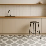 desain keramik lantai dapur minimalis bermotif kotak-kotak