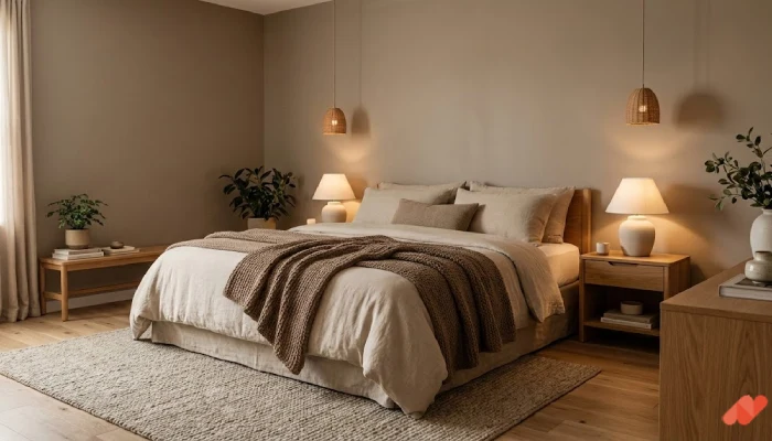 12desain kamar tidur utama Warm Neutral