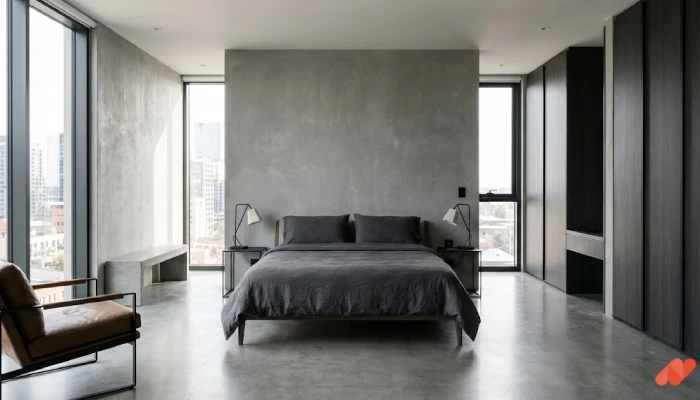 8desain kamar tidur utama Minimal Grey