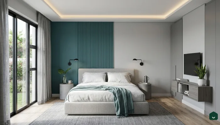 4cat kamar tidur 2 warna Teal & Light Grey Minimalist