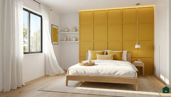 5cat kamar tidur 2 warna Mustard Yellow & White Minimalist