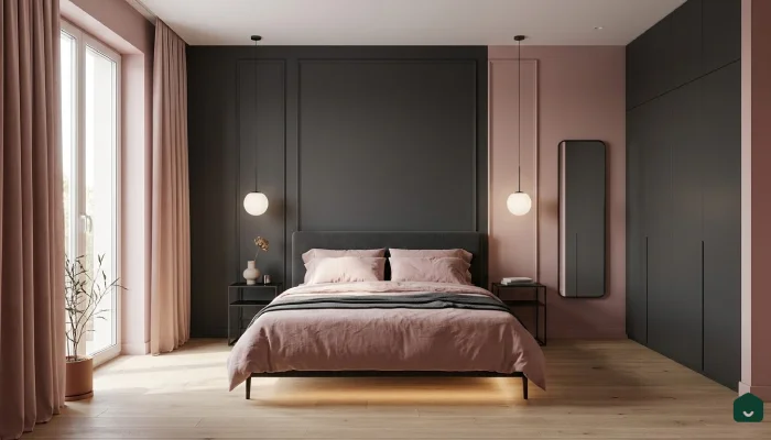 6cat kamar tidur 2 warna Dusty Pink & Charcoal Minimalist