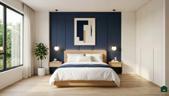 7cat kamar tidur 2 warna Navy Blue & Warm White Minimalist