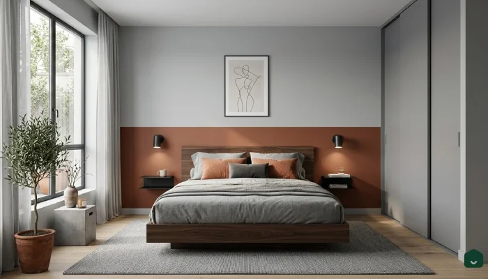 9cat kamar tidur 2 warna Terracotta & Soft Grey Minimalist