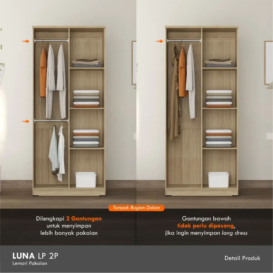 Cubic Lemari Pakaian Minimalis _ Lemari Baju 2 Pintu - LUNA LP 2P (1)