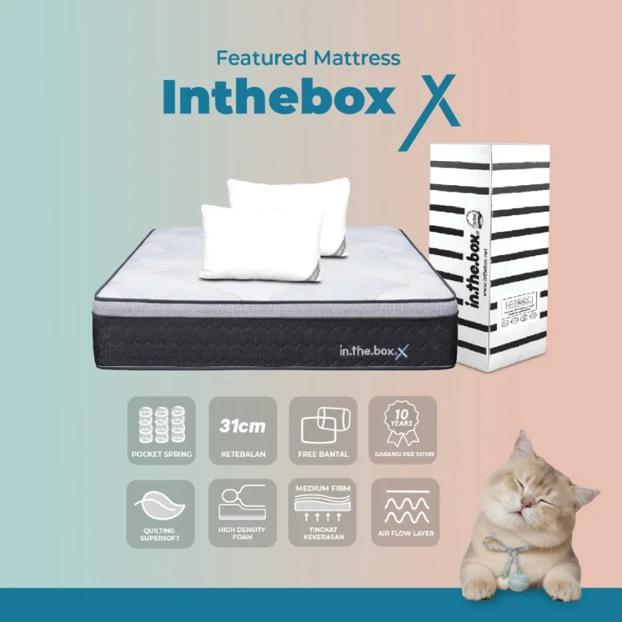 INTHEBOX X (Plush Top) Kasur Spring Bed - FREE Bantal _ Ukuran Kasur 90x200, 100x200, 120x200, 140x200, 160x200, 180x200