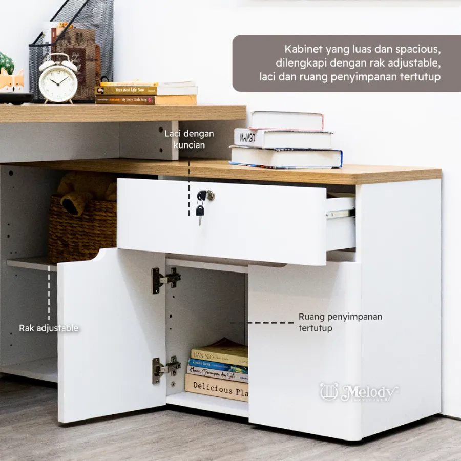 Melody Furniture - Meja Kerja Sudut Meja Belajar Kantor Tipe L Minimalis Modern - LIBRE 150 cm (1)