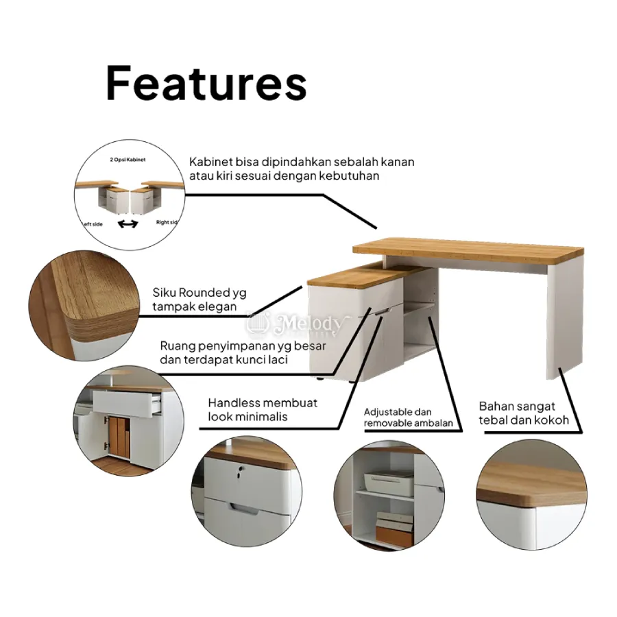 Melody Furniture - Meja Kerja Sudut Meja Belajar Kantor Tipe L Minimalis Modern - LIBRE 150 cm (1)