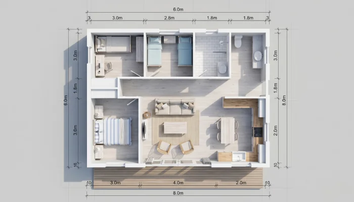 Denah Rumah 3 Kamar minimalis Ukuran 6x8 (1)