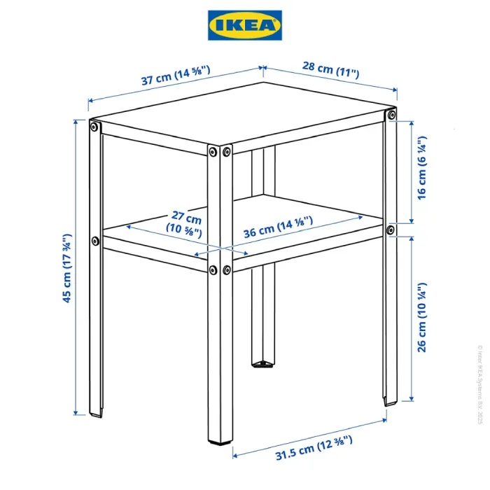 IKEA KNARREVIK Meja Samping Tempat Tidur Bahan Baja 37x28 cm (1)