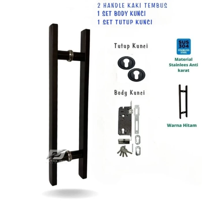 Paket handle kaki tembus set body kunci pelor gagang pintu rumah minimalis model kotak panjang 60cm 45cm 35cm (1)