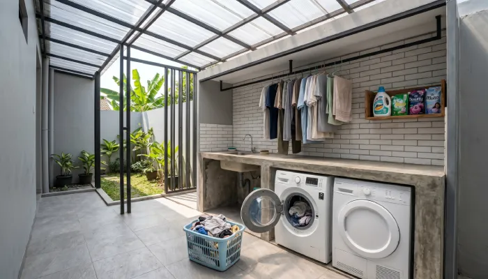 laundry room dan bagian belakangdesain rumah minimalis 2 lantai