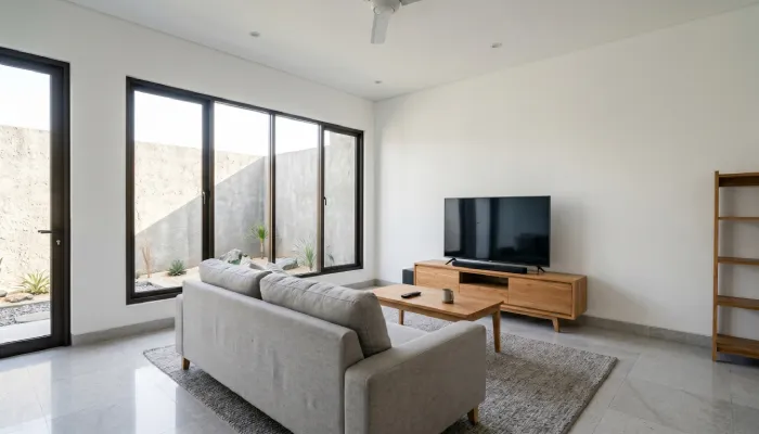 ruang tamu desain rumah minimalis 2 lantai