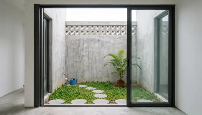 taman kecil desain rumah minimalis 2 lantai